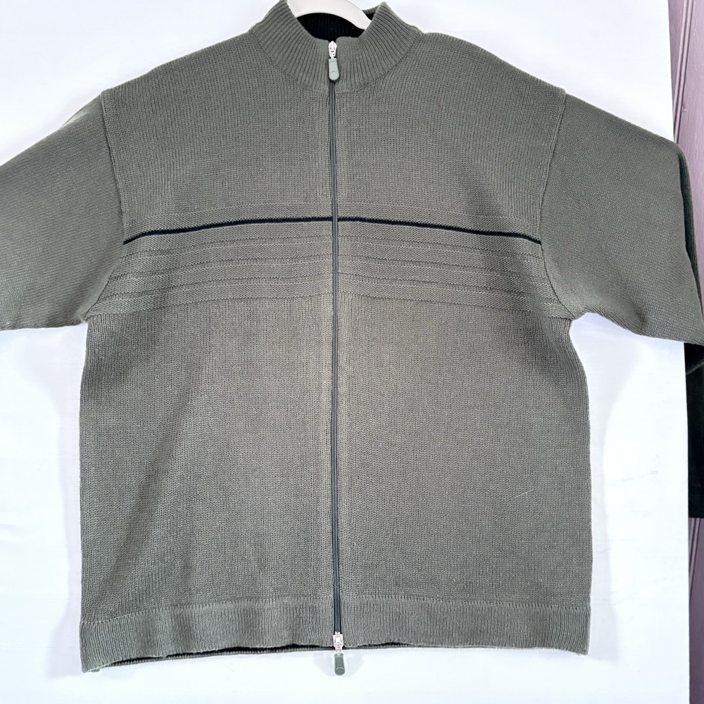 Extreme Men Long Sleeve Full Double Zip Sweater Green Classic Preppy VTG Medium